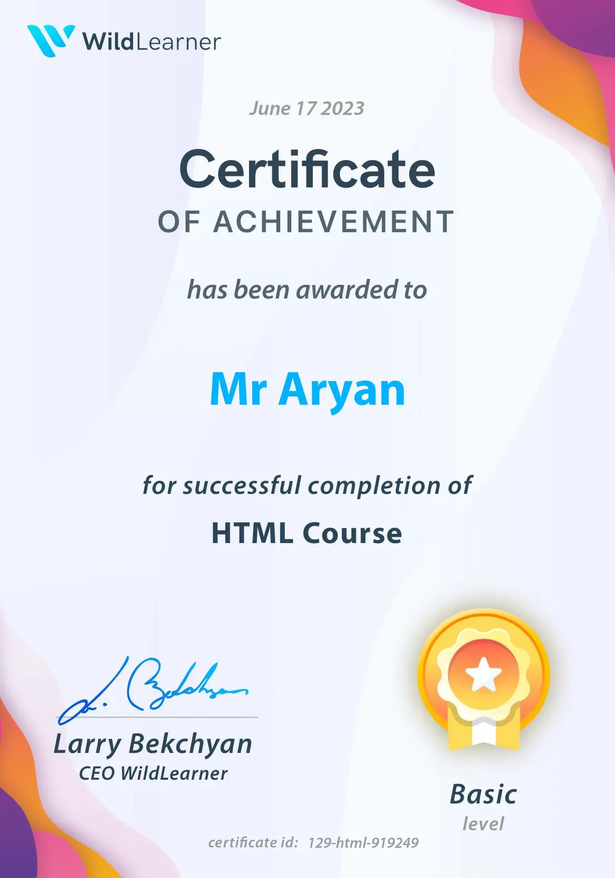 HTML Certificate