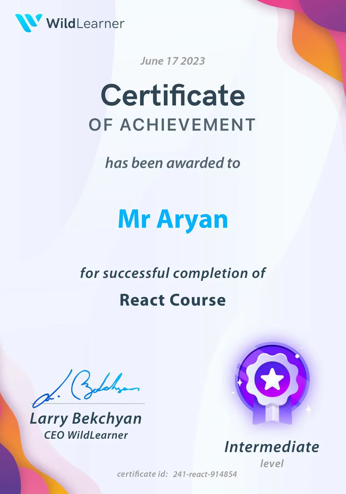 React Certificate